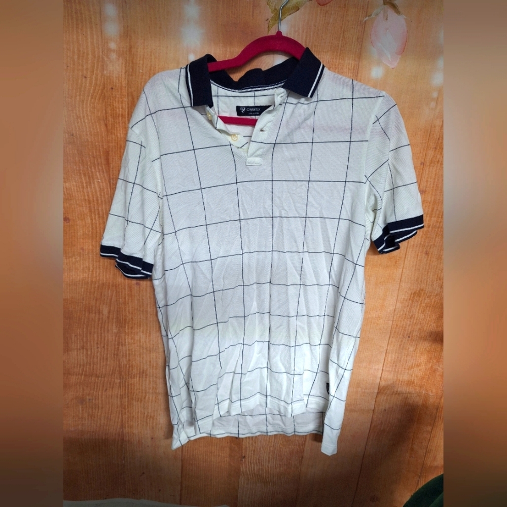 Daniel Cremieux White and Black Polo Shirt with Grid Pattern